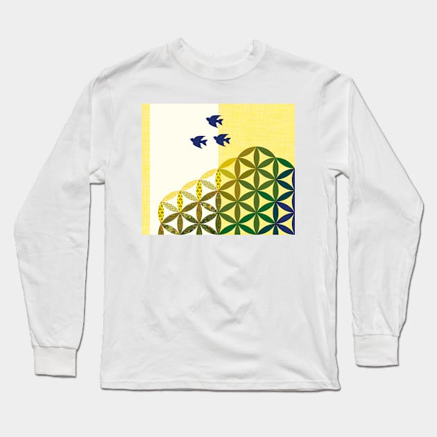 Swallows "Patchwork" Long Sleeve T-Shirt by kobyakov